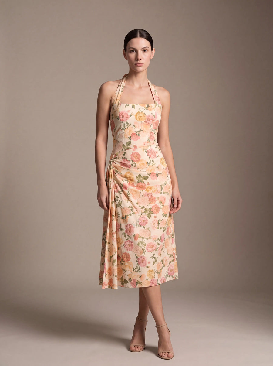 WHITNEY MIDI DRESS Sunset Floral studio pose 2