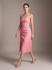 WHITNEY MIDI DRESS Pink studio pose 1