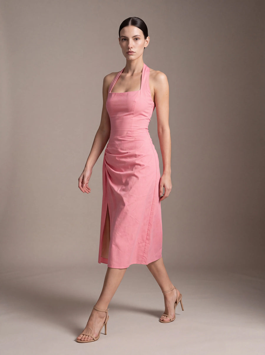 WHITNEY MIDI DRESS Pink studio pose 1