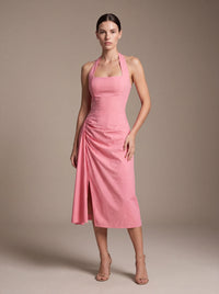 WHITNEY MIDI DRESS Pink studio pose 2