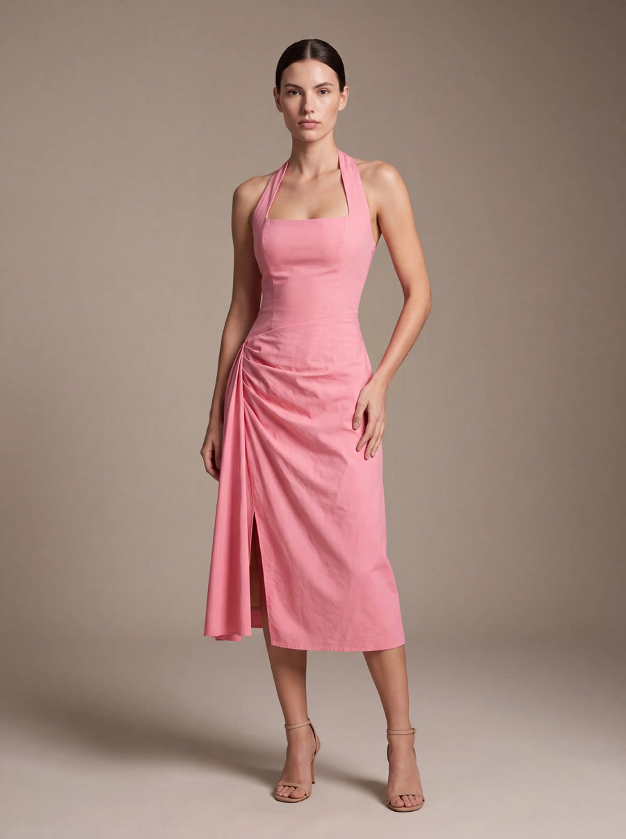 WHITNEY MIDI DRESS Pink studio pose 2