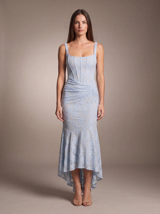 CAROL MAXI DRESS Blue studio front