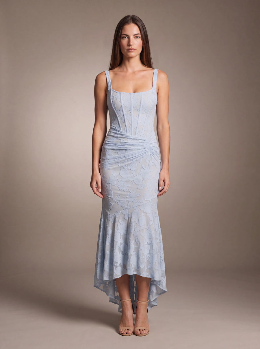 CAROL MAXI DRESS Blue studio front