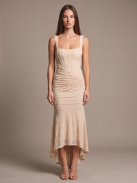 CAROL MAXI DRESS Beige studio front