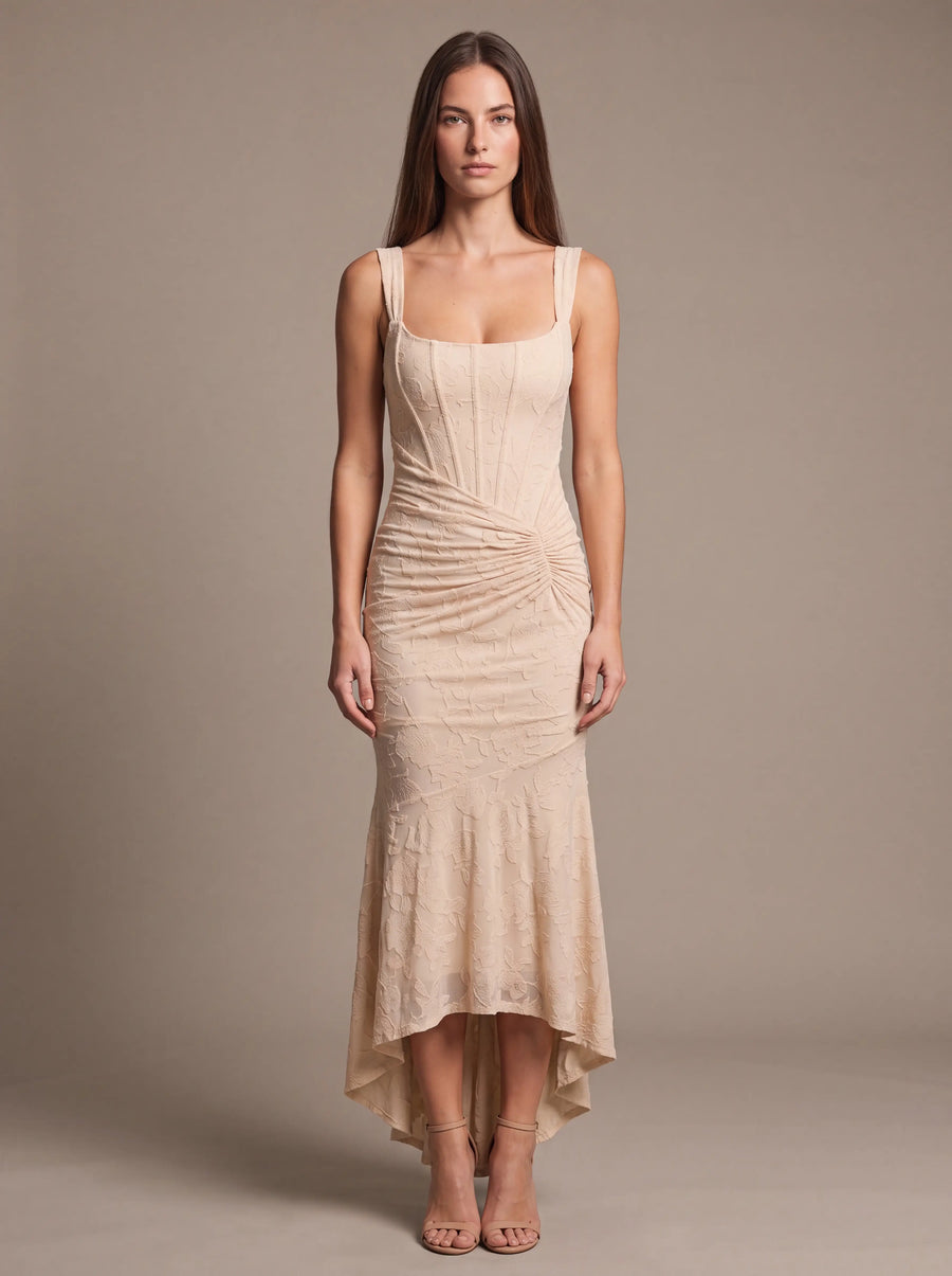 CAROL MAXI DRESS Beige studio front