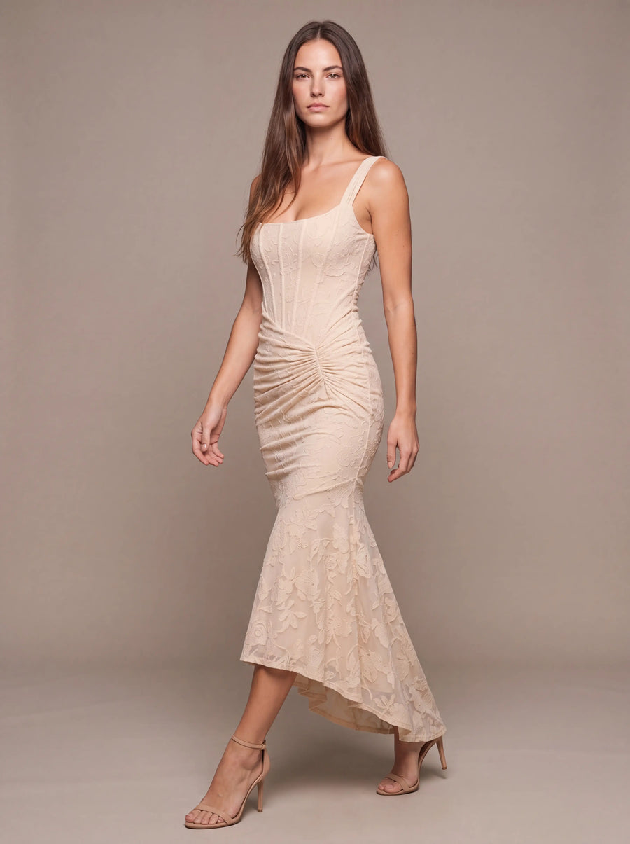 CAROL MAXI DRESS Beige studio pose 1