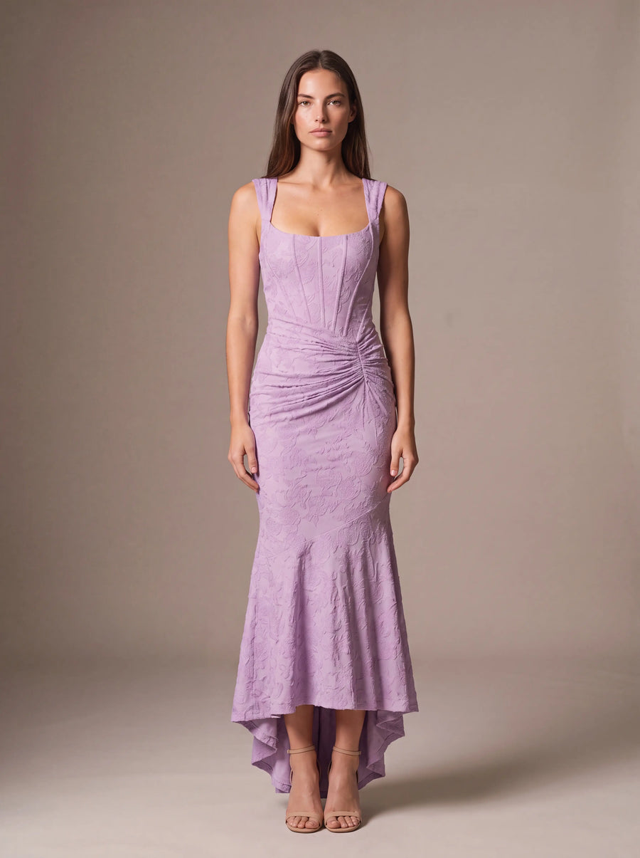 CAROL MAXI DRESS Purple studio front