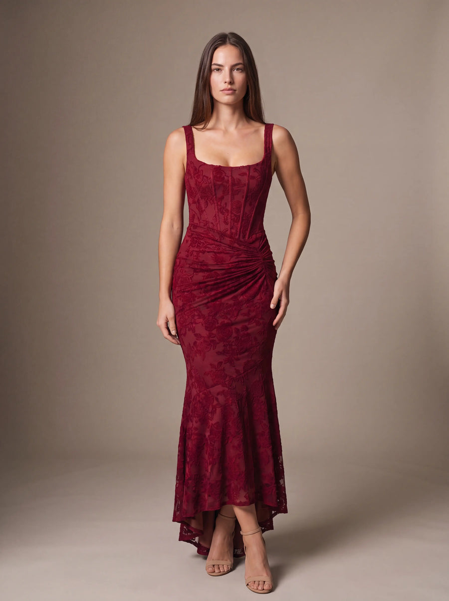 CAROL MAXI DRESS Red studio pose 2