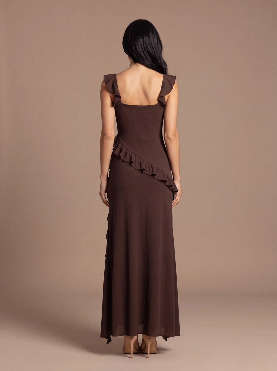 CLAIRE MAXI DRESS Brown studio back