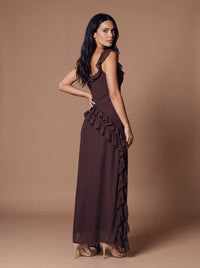 CLAIRE MAXI DRESS Brown studio side
