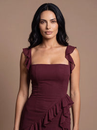 CLAIRE MAXI DRESS Burgundy studio zoom