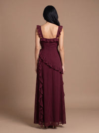 CLAIRE MAXI DRESS Burgundy studio back