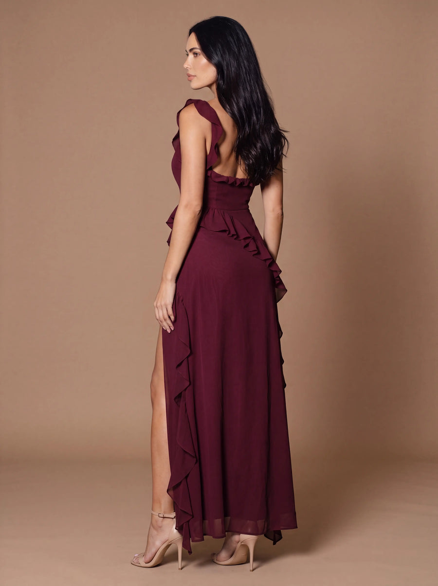 CLAIRE MAXI DRESS Burgundy studio side