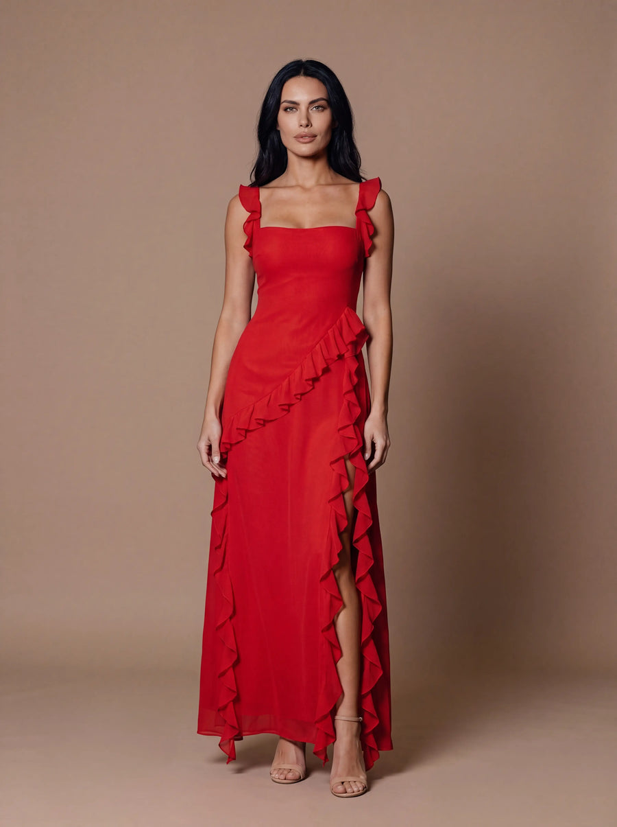 CLAIRE MAXI DRESS Red studio front