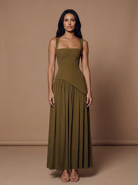 ELEANOR MAXI DRESS Deep Olive studio front