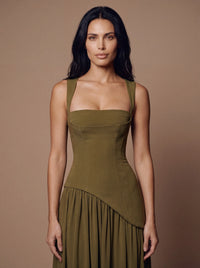 ELEANOR MAXI DRESS Deep Olive studio zoom