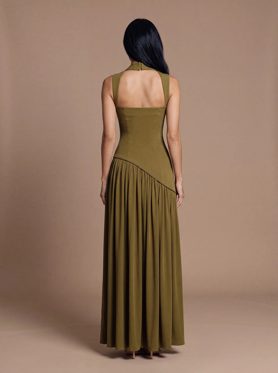 ELEANOR MAXI DRESS Deep Olive studio back