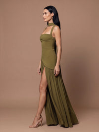 ELEANOR MAXI DRESS Deep Olive studio side