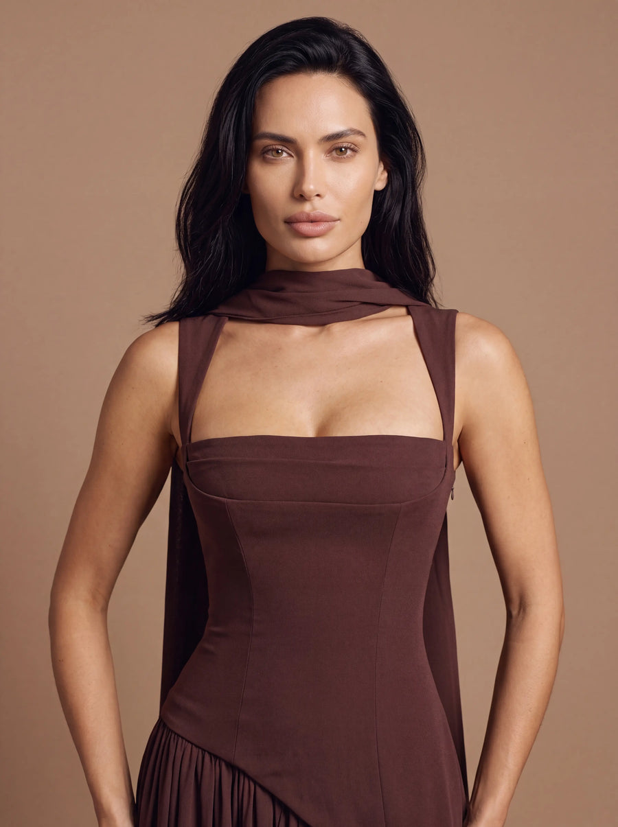 ELEANOR MAXI DRESS Plum Brown studio zoom
