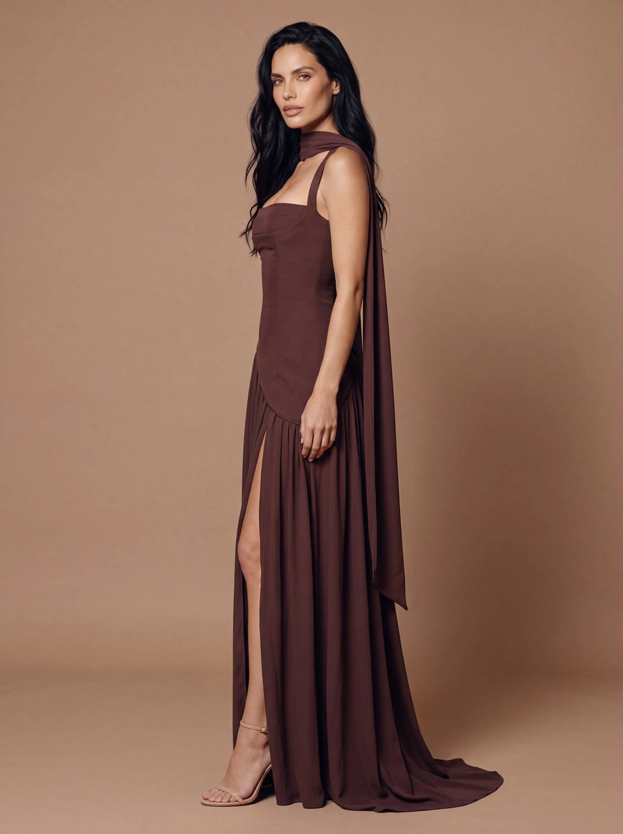ELEANOR MAXI DRESS Plum Brown studio side
