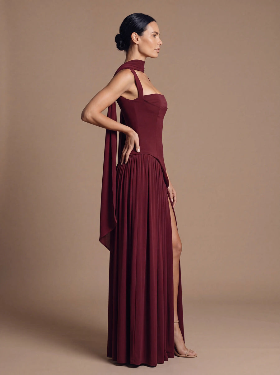 ELEANOR MAXI DRESS Cherry Lacquer studio side
