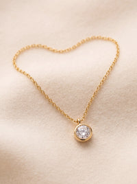 18k Gold Plated CZ Solitaire Necklace