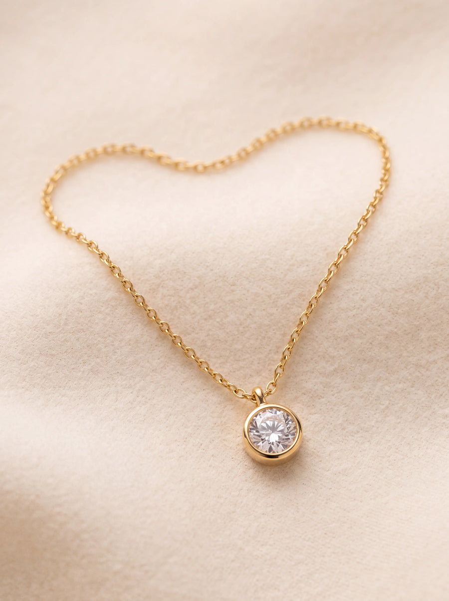 18k Gold Plated CZ Solitaire Necklace