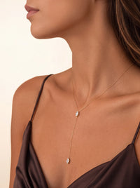 Gold Y Necklace Marquise CZ Lariat