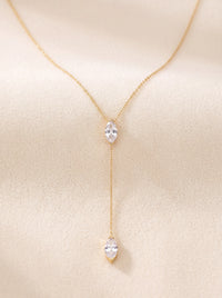 Gold Y Necklace Marquise CZ Lariat