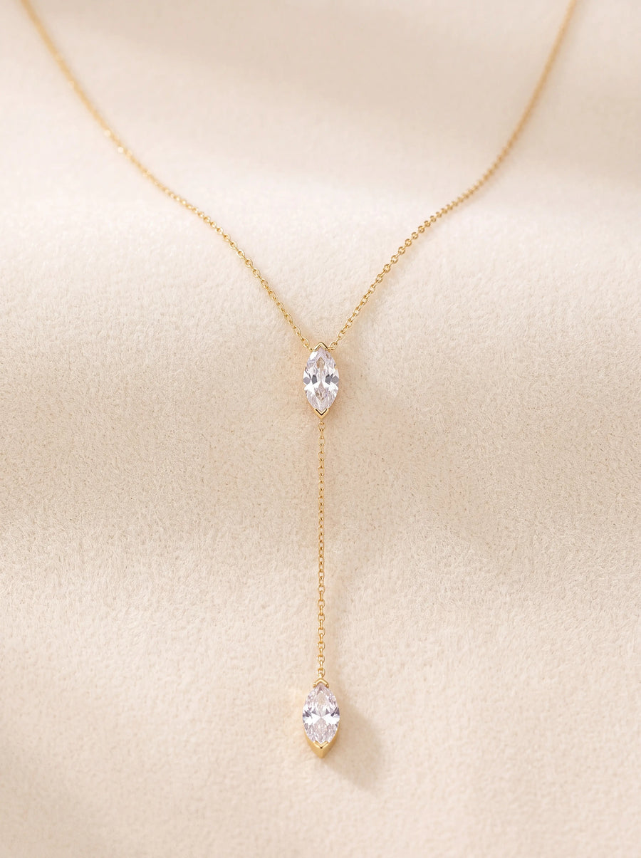 Gold Y Necklace Marquise CZ Lariat