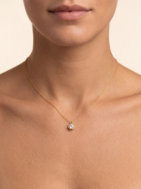 18k Gold Plated CZ Solitaire Necklace