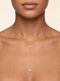 Gold Y Necklace Marquise CZ Lariat
