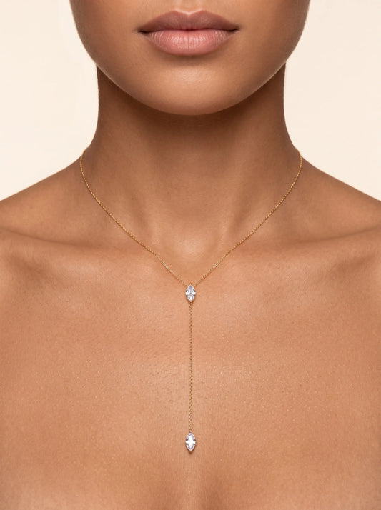 Gold Y Necklace Marquise CZ Lariat