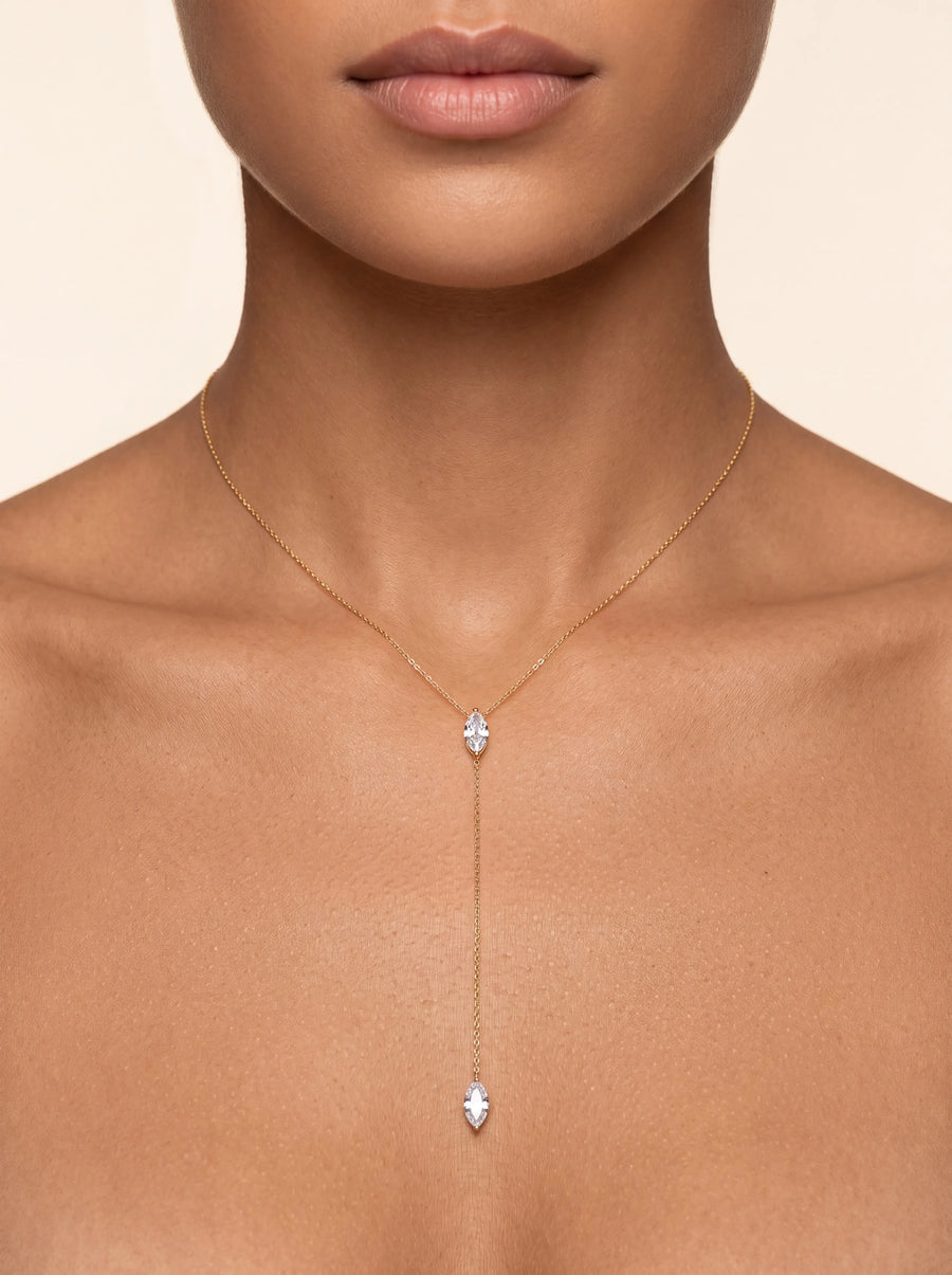 Gold Y Necklace Marquise CZ Lariat