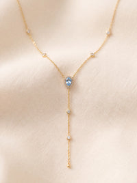 Teardrop Lariat Necklace Light Blue CZ