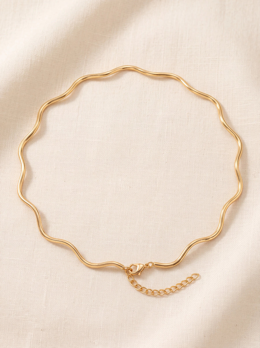 18k Gold Plated Wave Choker Necklace