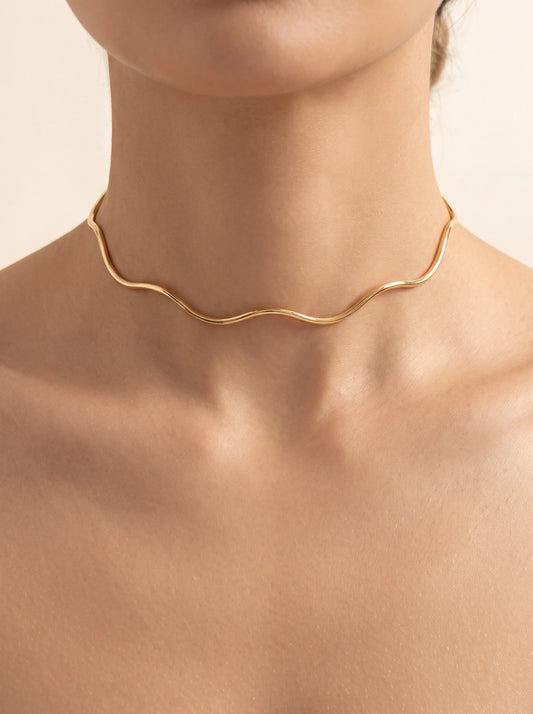 18k Gold Plated Wave Choker Necklace