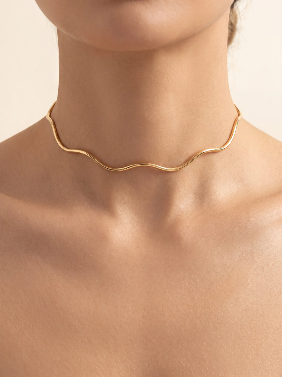 18k Gold Plated Wave Choker Necklace