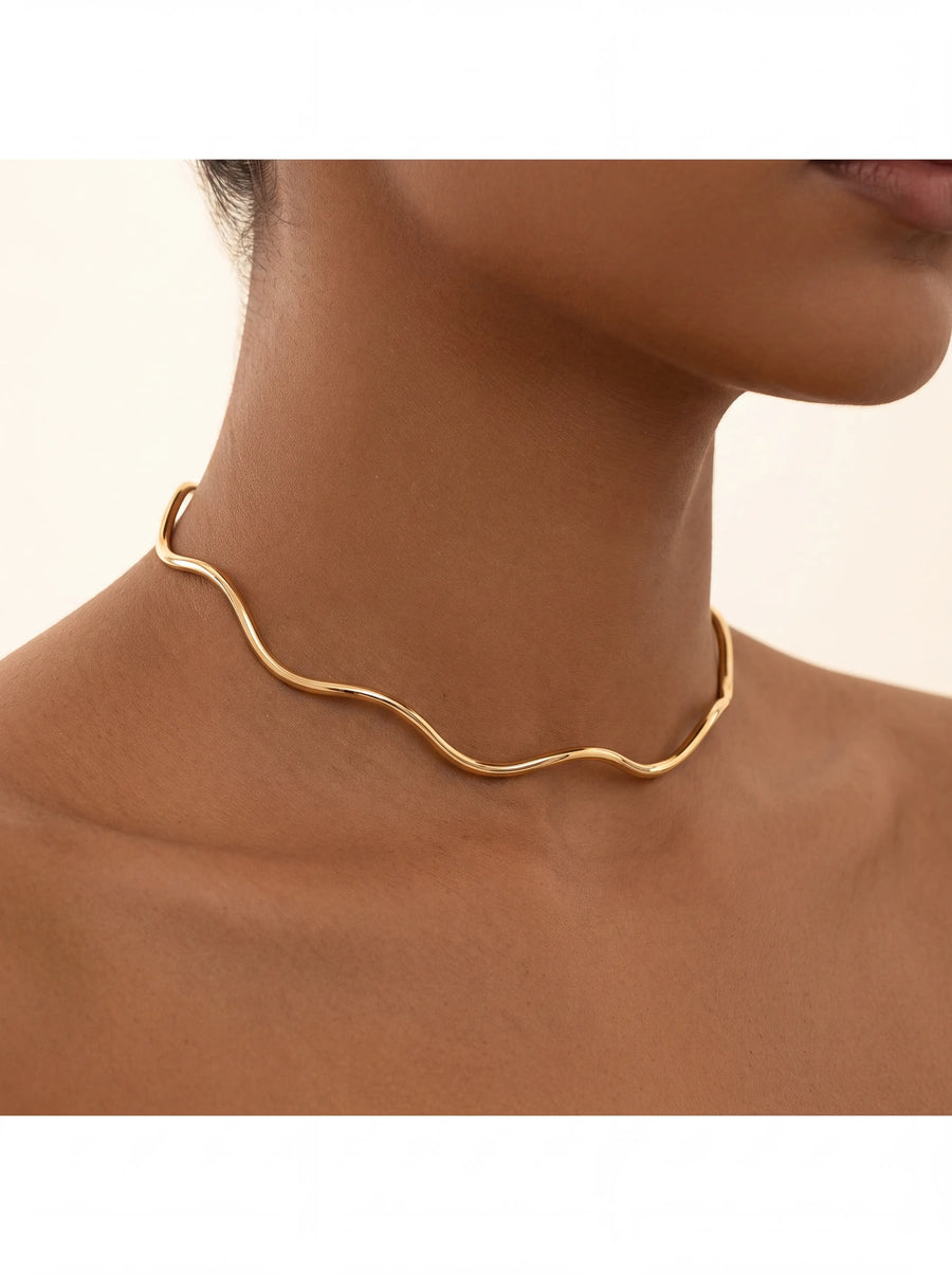 18k Gold Plated Wave Choker Necklace