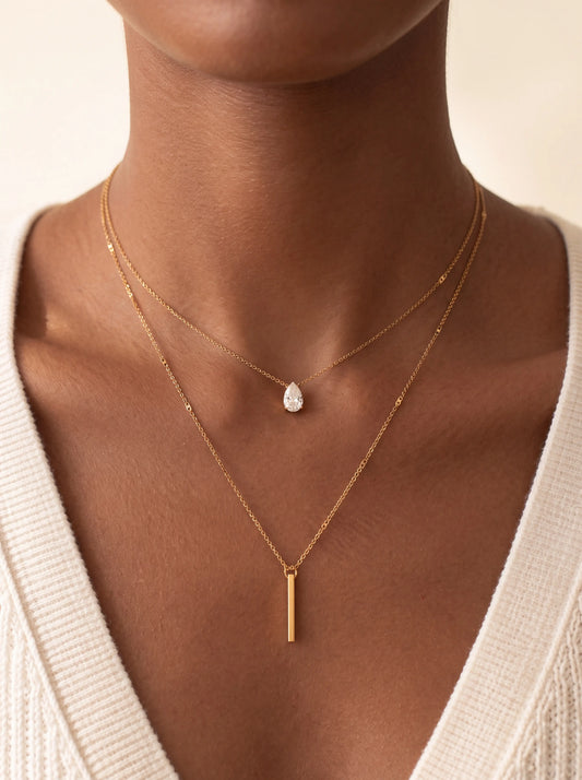 Layered Gold Bar and Teardrop Necklace
