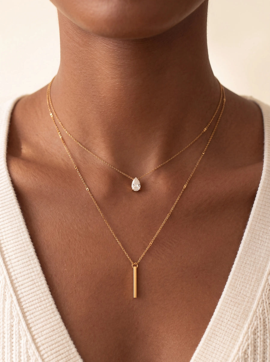 Layered Gold Bar and Teardrop Necklace