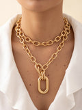 Gold Double Interlock Link Chain Necklace Set