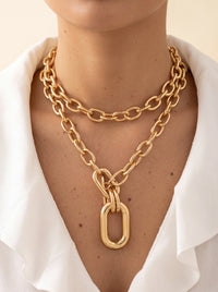 2pc Gold Double Interlock Oval Link Necklace
