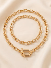 2pc Gold Double Interlock Oval Link Necklace