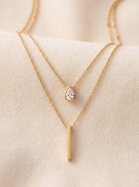 Layered Gold Bar and Teardrop Necklace