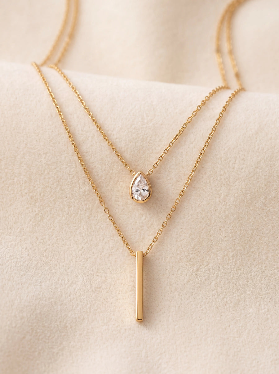 Layered Gold Bar and Teardrop Necklace