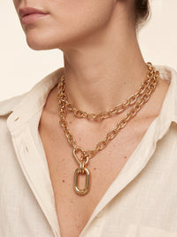 2pc Gold Double Interlock Oval Link Necklace