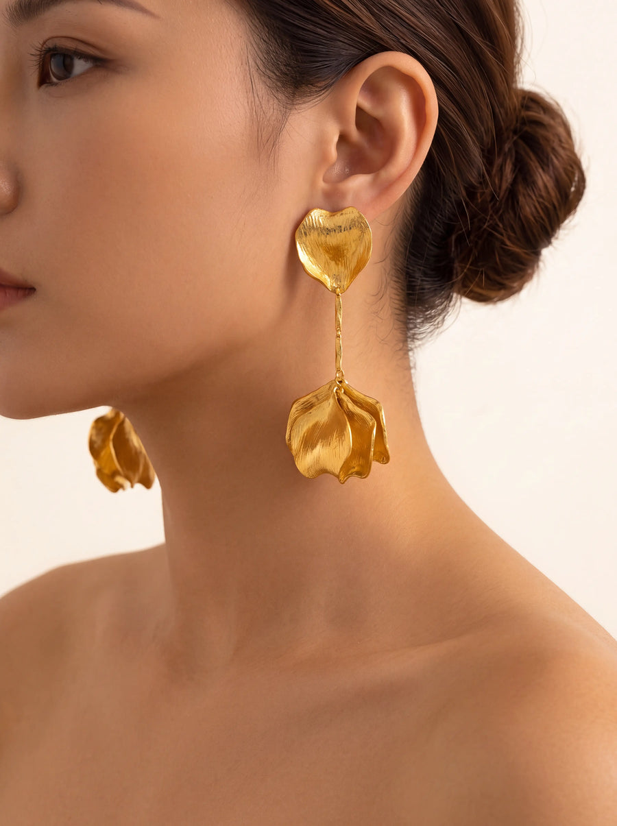 Elegant Gold Petal Drop Earrings
