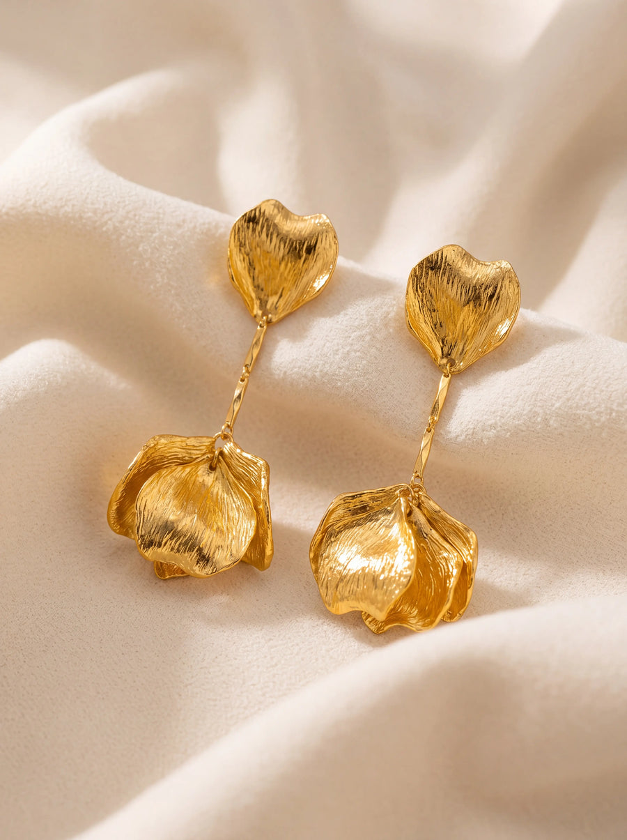 Elegant Gold Petal Drop Earrings