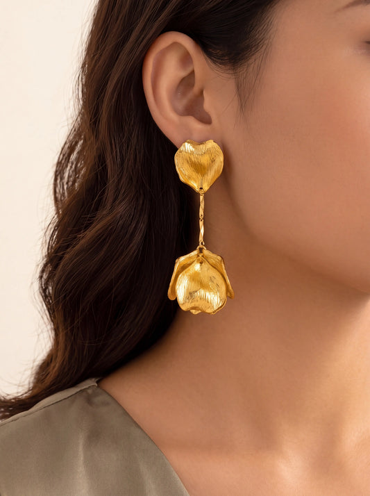 Elegant Gold Petal Drop Earrings